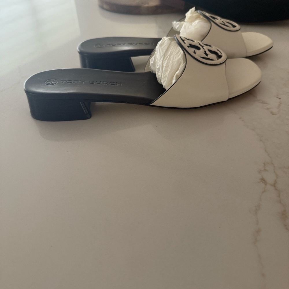 Tory Burch Cream Mules with Black Accents